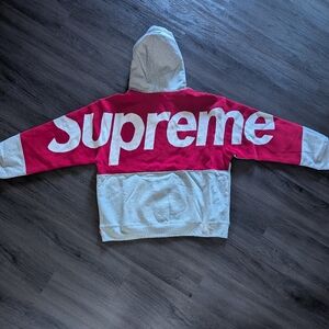 Supreme Big Logo Jacquard Hoodie Hooded Sweatshirt FW23 Heather Grey Red XL New